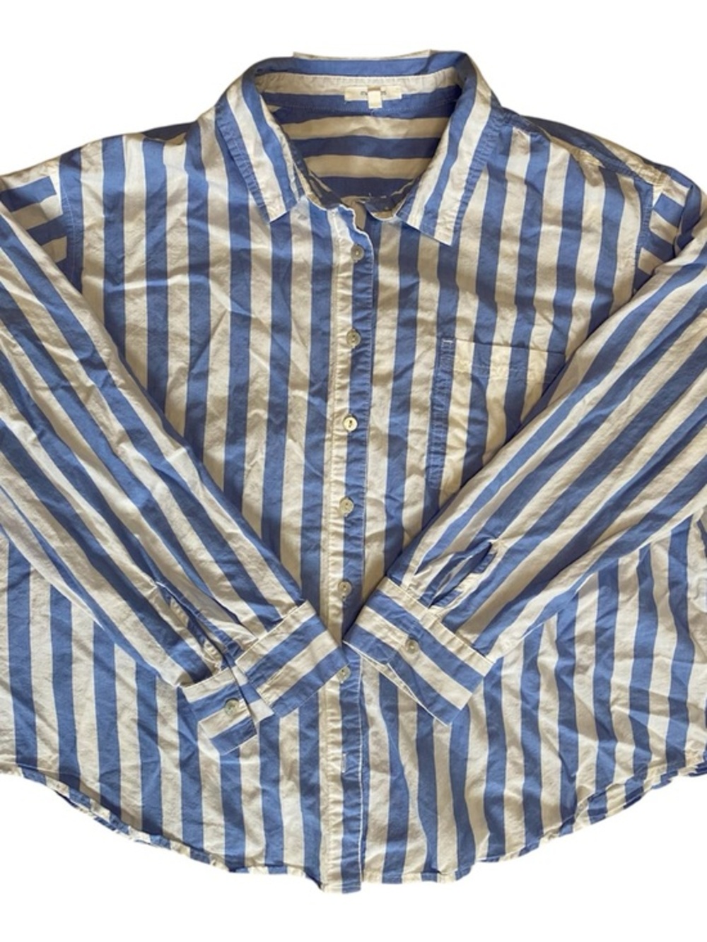 Maurices Women Striped Blue Long Sleeve Button Down Shirt Size L Coastal Preppy